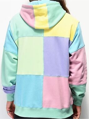 Teddy Fresh | Patchwork Sunrise Mint Colorblock Pastel Multi Color Hoodie Large